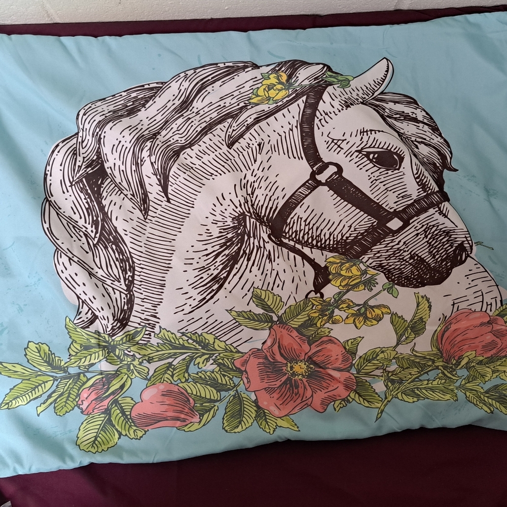 Horse With Flowers Standard Size Pillow Sham